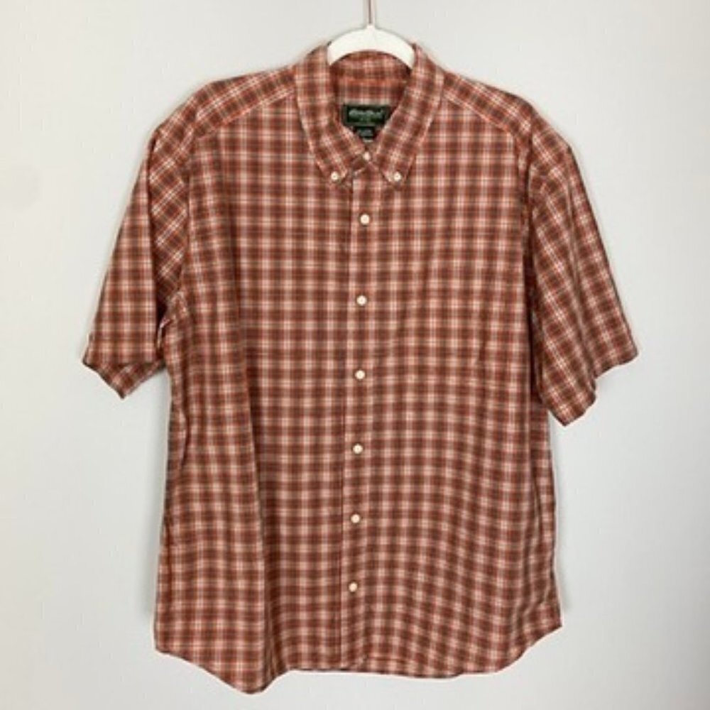 Eddie Bauer Short Sleeve Button Down‎ Shirt Orange Mens Large